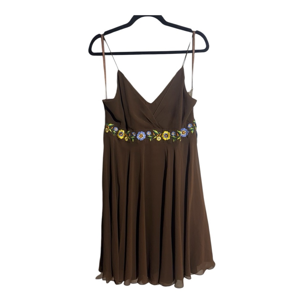 #022 Brown Embellished Pleated Mini Sundress